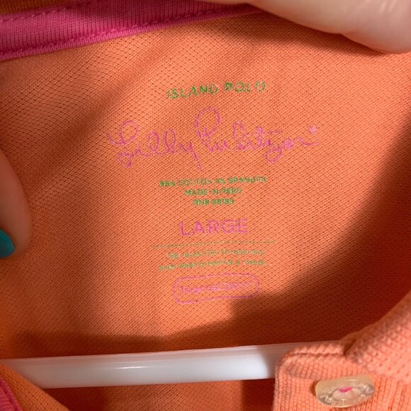 Lilly Pulitzer Orange Polo Shirt Large Classic Preppy Logo - Picture 4 of 8